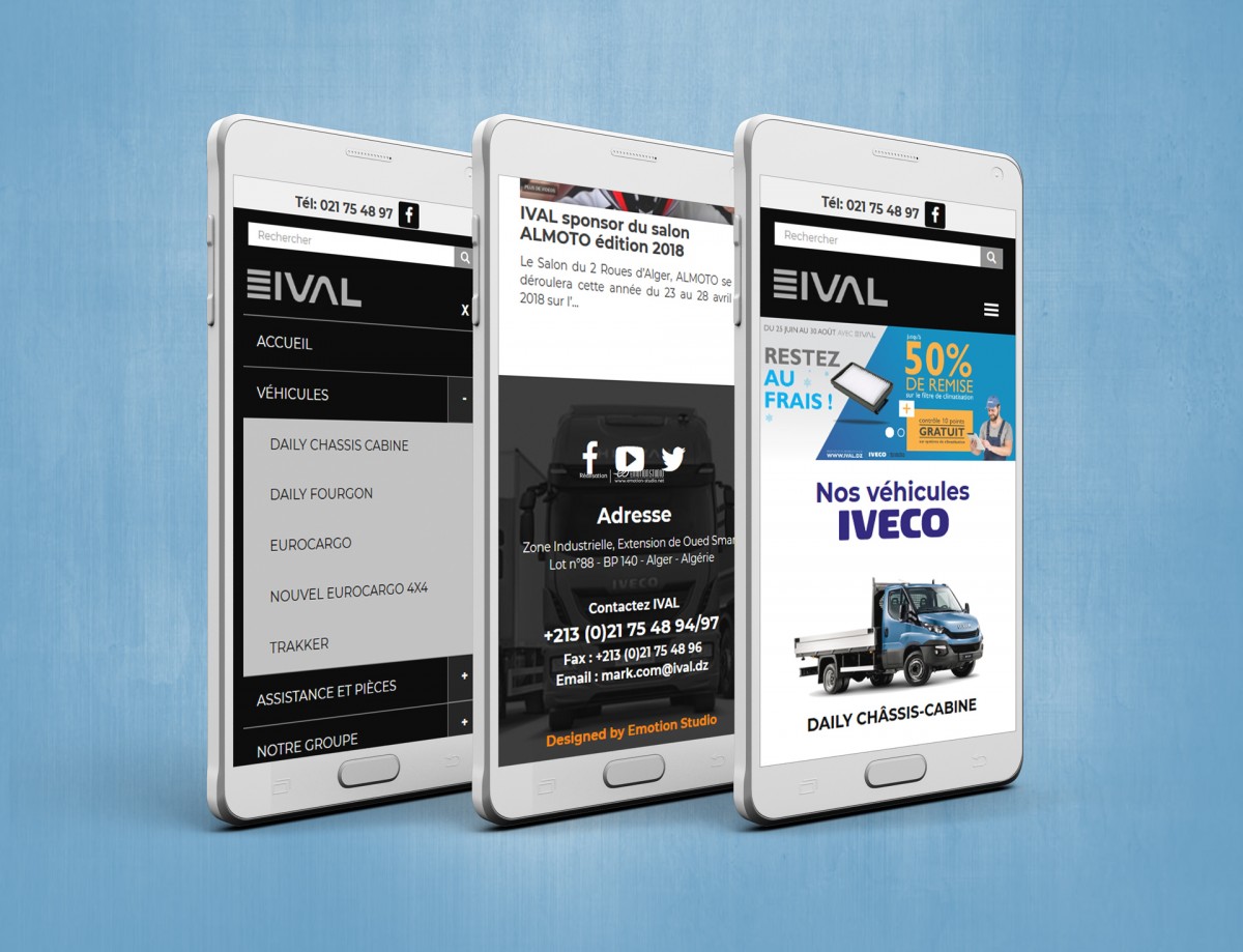 Site web ival en mode responsive sur smartphone